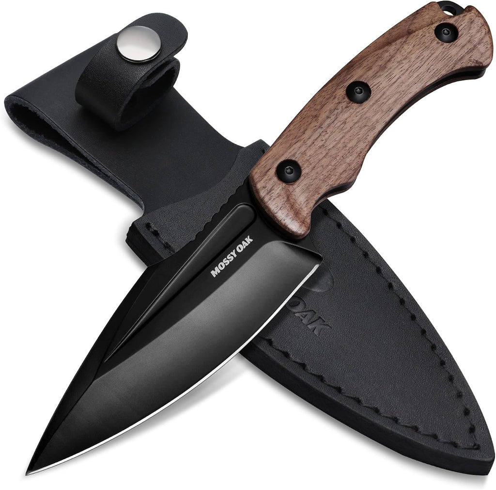 8.5" Full-tang Fixed Blade Knife w/Sheath (Wooden Handle-Brown) | Stainless Steel Blade; Outdoor Knives for Survival