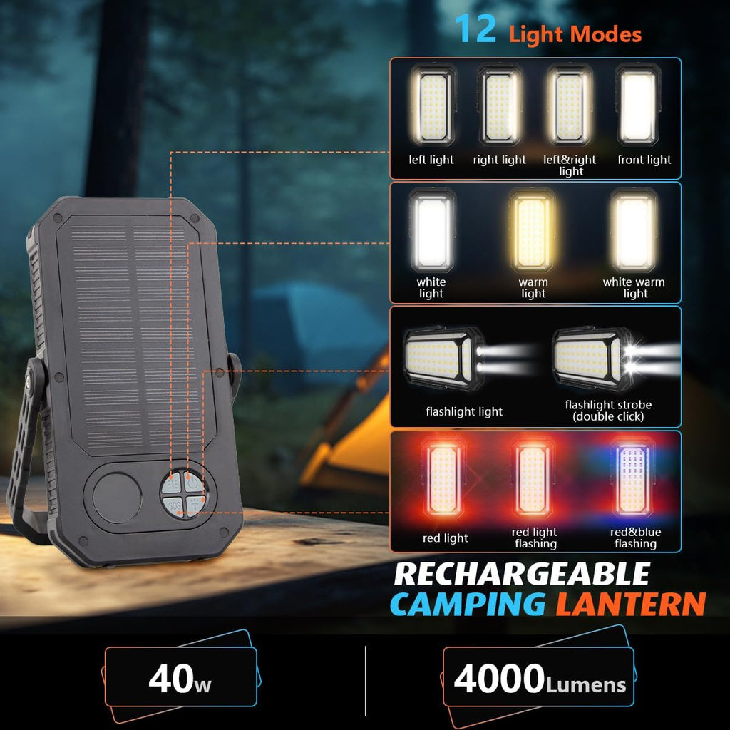 LED Camping Lantern Rechargeable, 10000mAh Portable Solar Camping Lights up to 120+ Hours, 12 Light Modes, Dimmable
