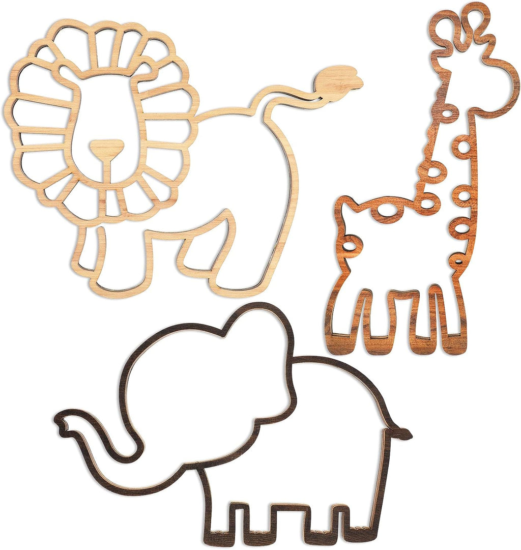 3 Pieces Nursery Wall Decor Jungle Theme Nursery Decoration Wooden Woodland Safari Animal Wall Decor with Glue Points