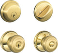FB50N V GEO 505 B60 Single Cylinder Deadbolt and F51 Keyed Entry Georgian Knob Keyed Alike, Bright Brass Finish