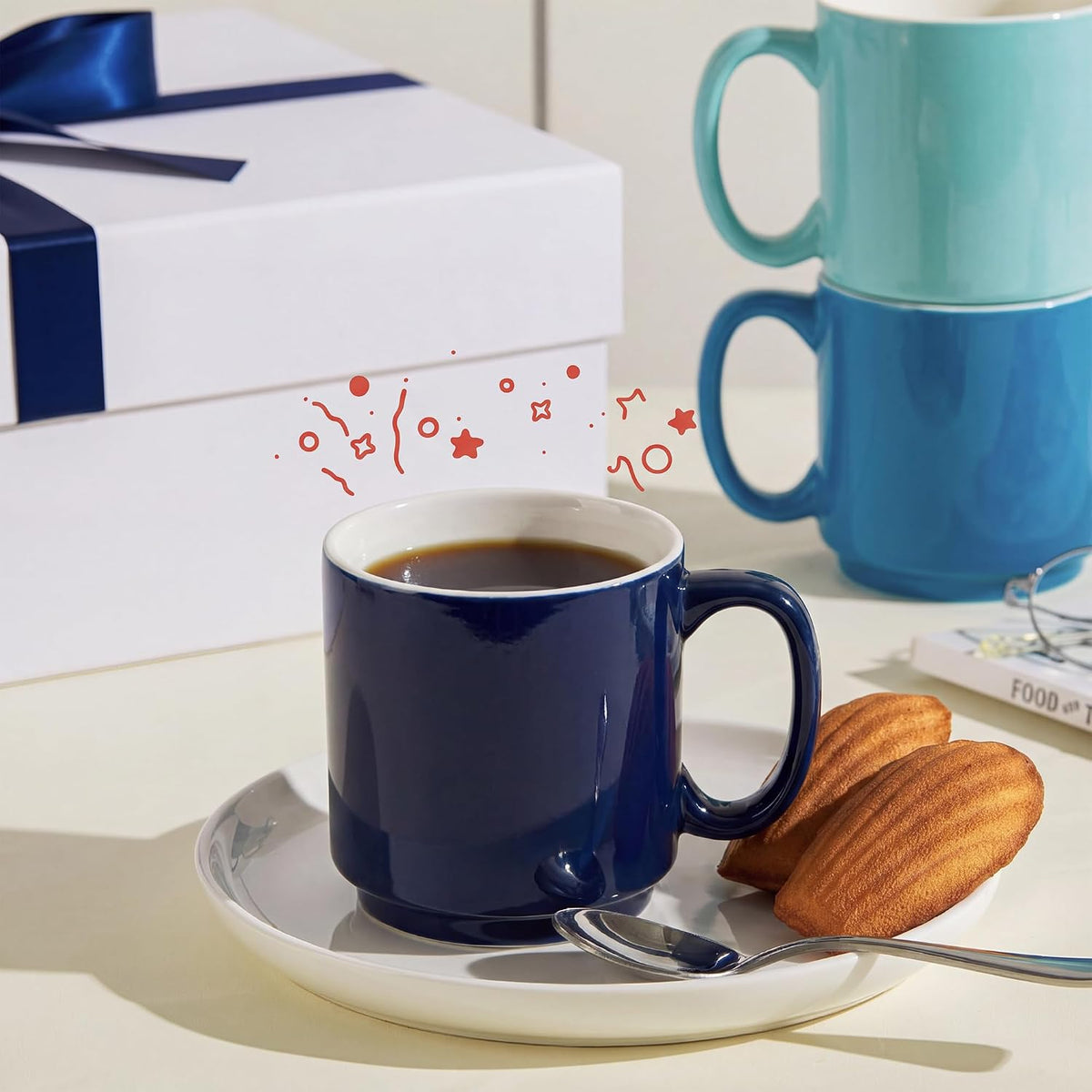 Stackable Coffee Mugs - 10 Oz Porcelain Cups for Specialty Coffee Drinks, Cappuccino, Cafe Mocha, Latte and tea, Set