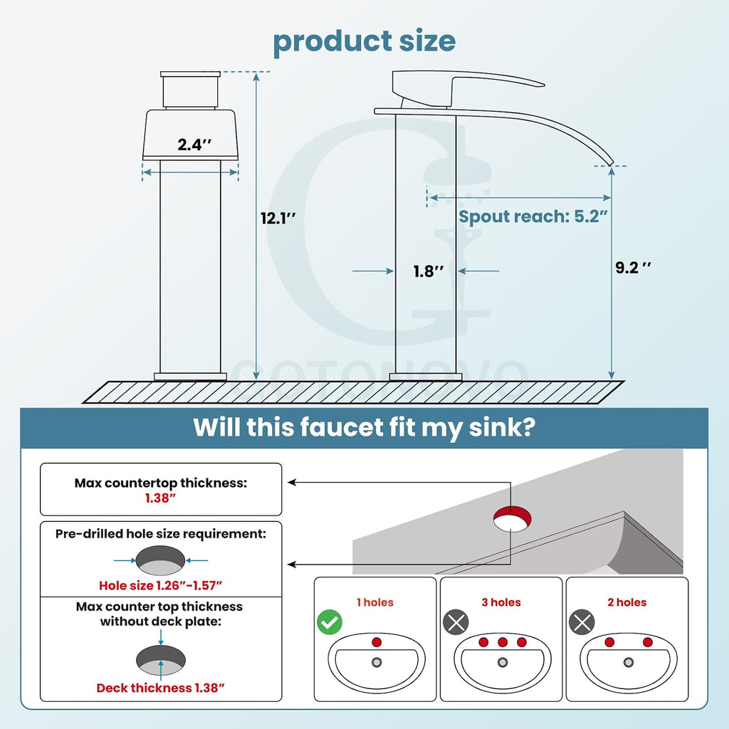 Modern Waterfall Tall Bathroom Faucet 1 Hole, Brushed Nickel