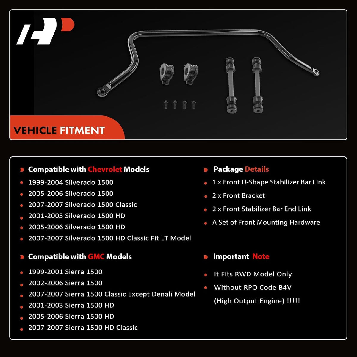 A-Premium [34mm] Front Suspension Stabilizer Bar Assembly Sway Bar Kit