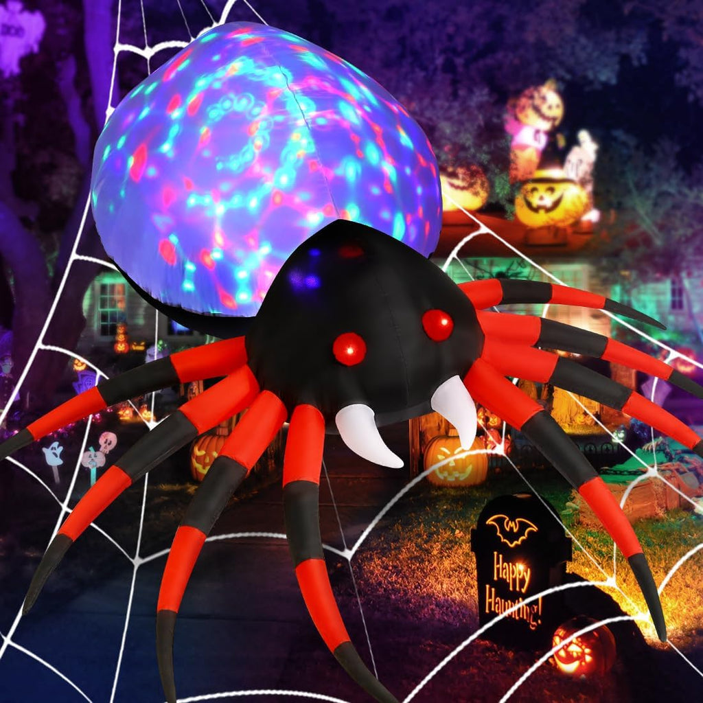 8 FT Width Halloween Inflatables Spider - Blow Up Yard Decorations with Magic Light - Halloween Outdoor Inflatables