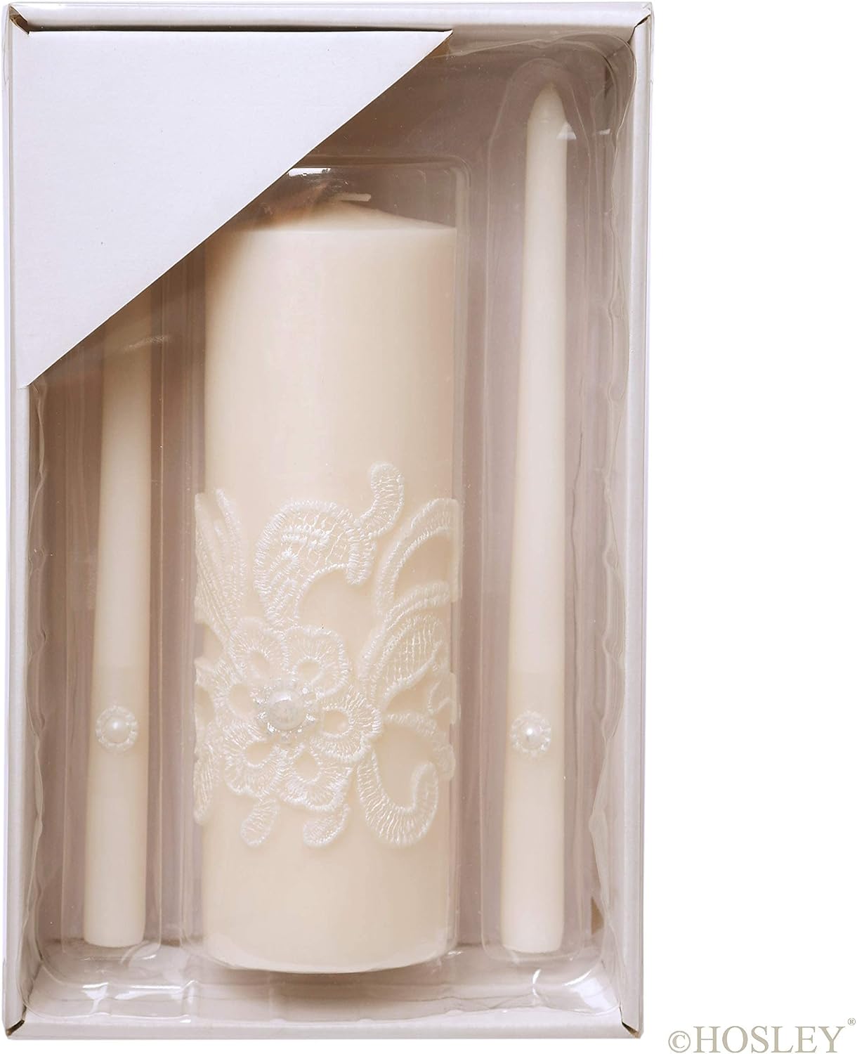 11.50 Inch High White Wedding Unity Candle Set Includes 1 Pillar and 2 Taper Candles & Hosley Farmhouse Wedding