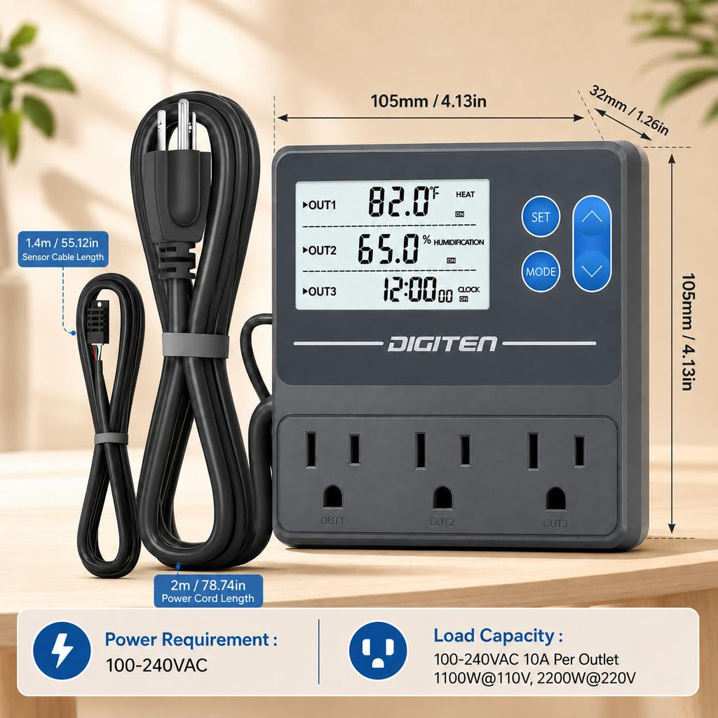 DIGITEN 3-in-1 Temp & Humidity Controller with Timer Outlet for Reptile