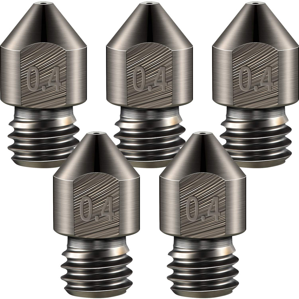 5 Pcs Hardened Steel Nozzles 0.4mm Mk8 3D Printer Nozzles | MK8 Extruder Nozzles, Wear Resistant, Compatible with