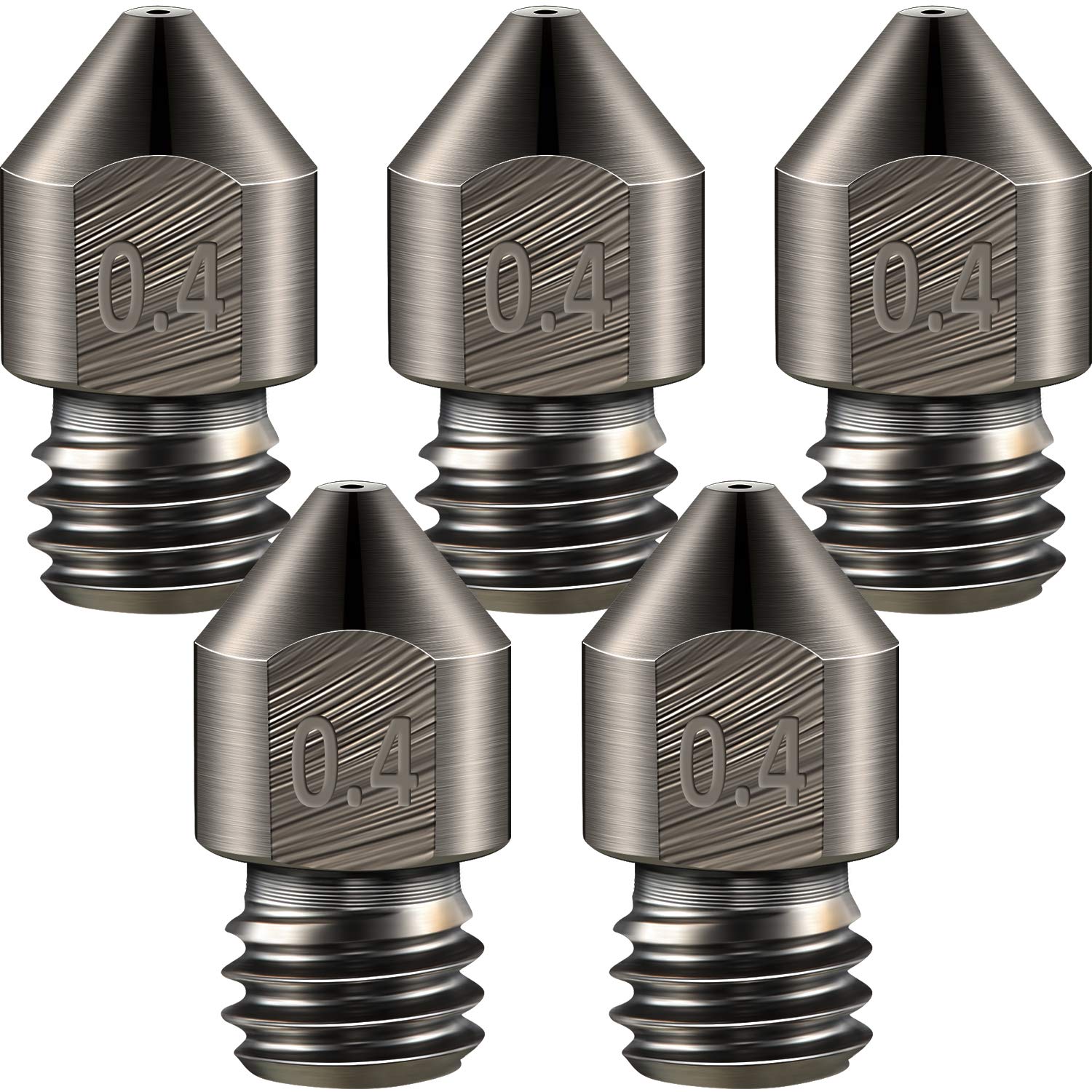 5 Pcs Hardened Steel Nozzles 0.4mm Mk8 3D Printer Nozzles | MK8 Extruder Nozzles, Wear Resistant, Compatible with