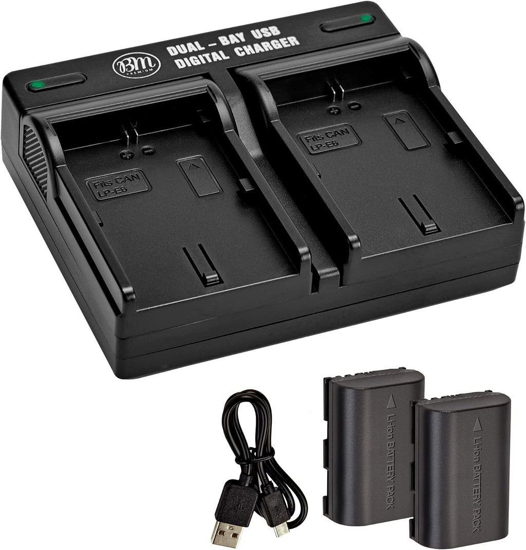 2-Pack LP-E6N Batteries with Dual Charger for Canon EOS Cameras | Compatible with Canon EOS R, 60D, 70D, 80D, 90D, 5D