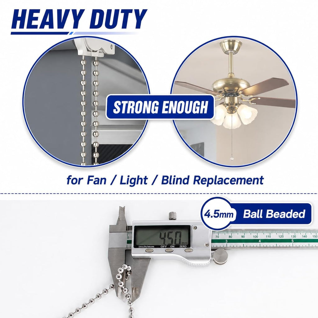 120ft #10 Ball Chain for Roller Shades, 4.5mm with 30 Connectors