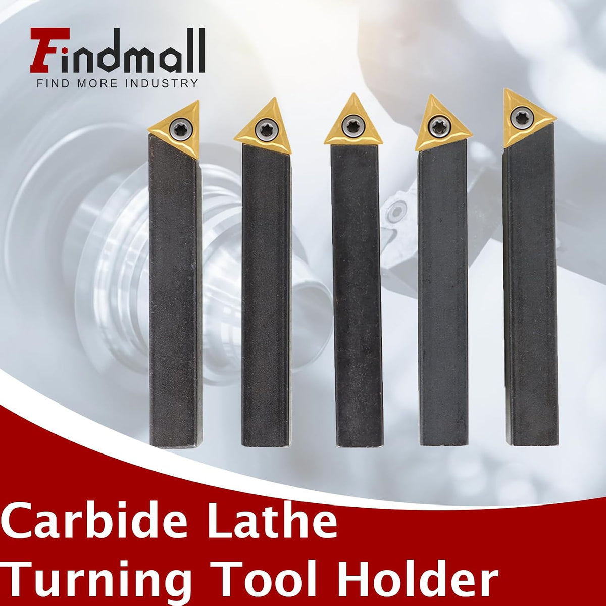 findmall 5Pcs 1/2 Inch Indexable Carbide Lathe Turning Tool Holder