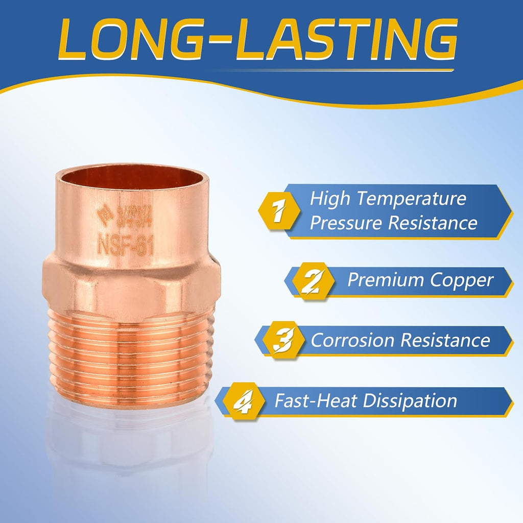 10PACK GUOFIS 3/4" Copper Sweat Male NPT Adapter Fitting(COPPER018-10)