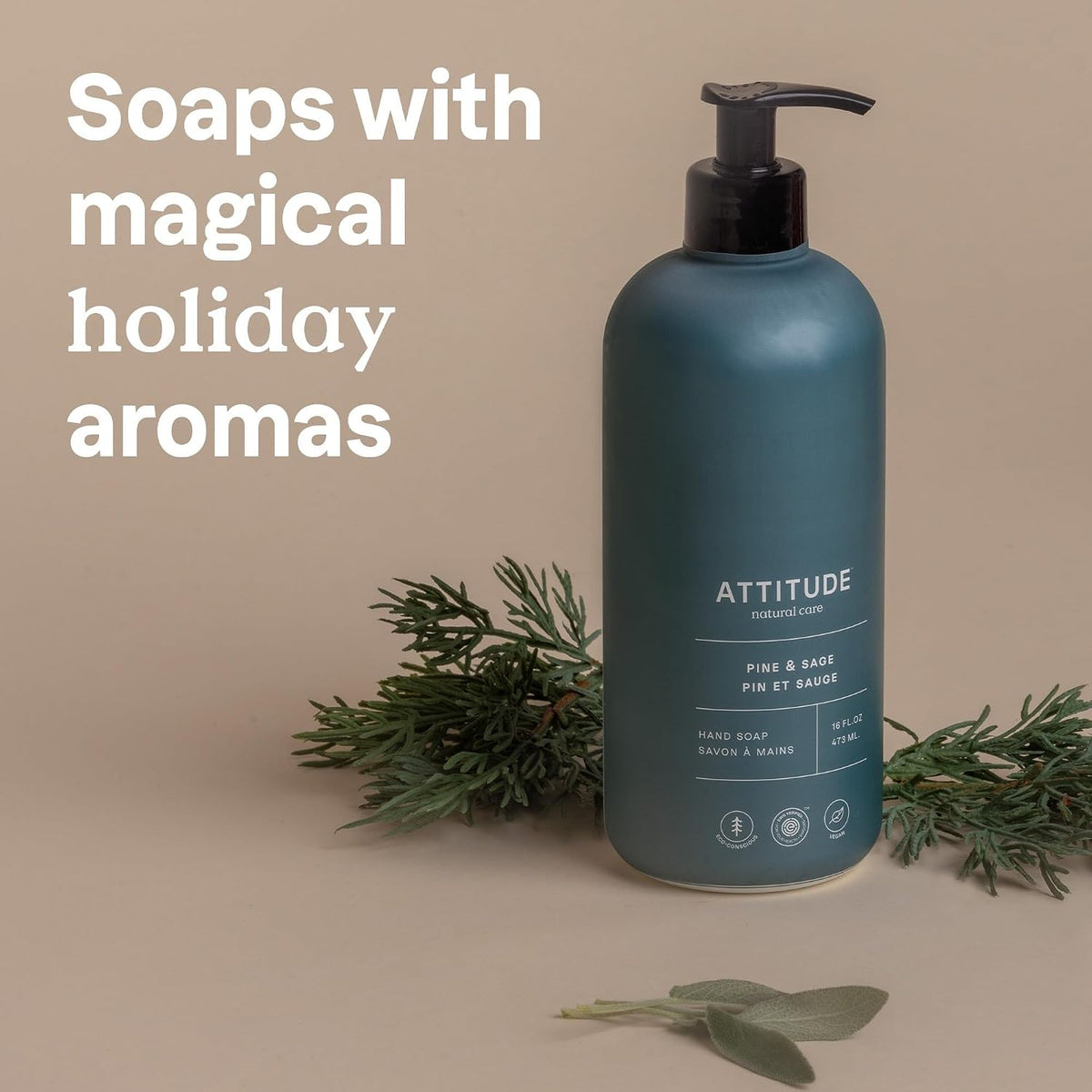 ATTITUDE Hand Soap, EWG Verified, Pine & Sage, 16 oz