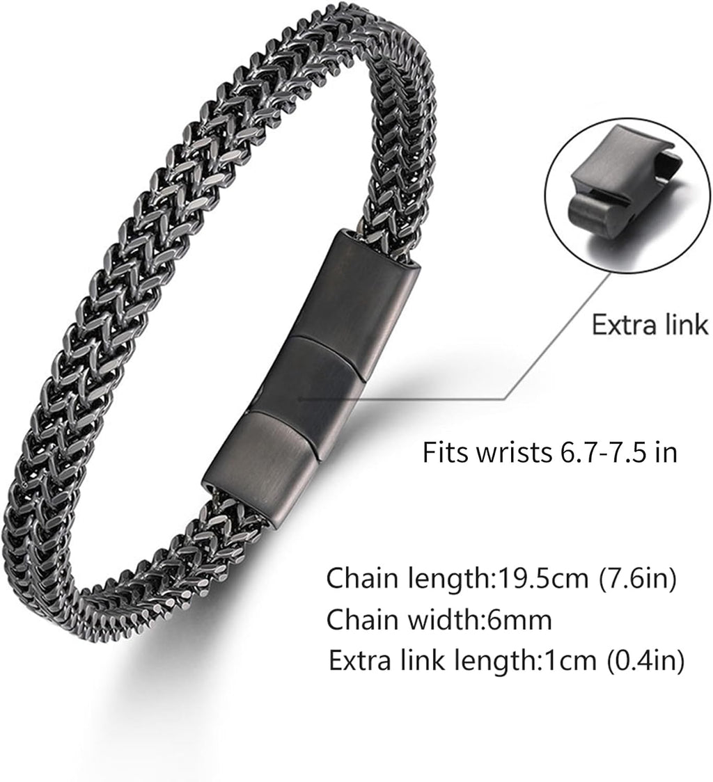 Mens Bracelet-Stainless Steel Magnetic Clasp Franco Chain Bracelets for Men