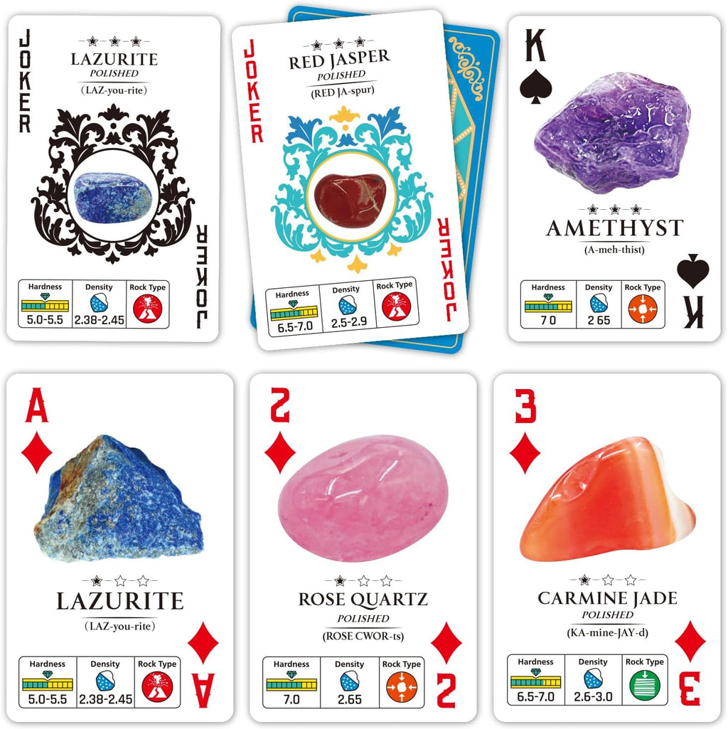 Rock Collection Starter Kit, 54 Rocks & Minerals with Name Labels | 9 Polished Gems, 45 Crystals & Stones, Rock ID