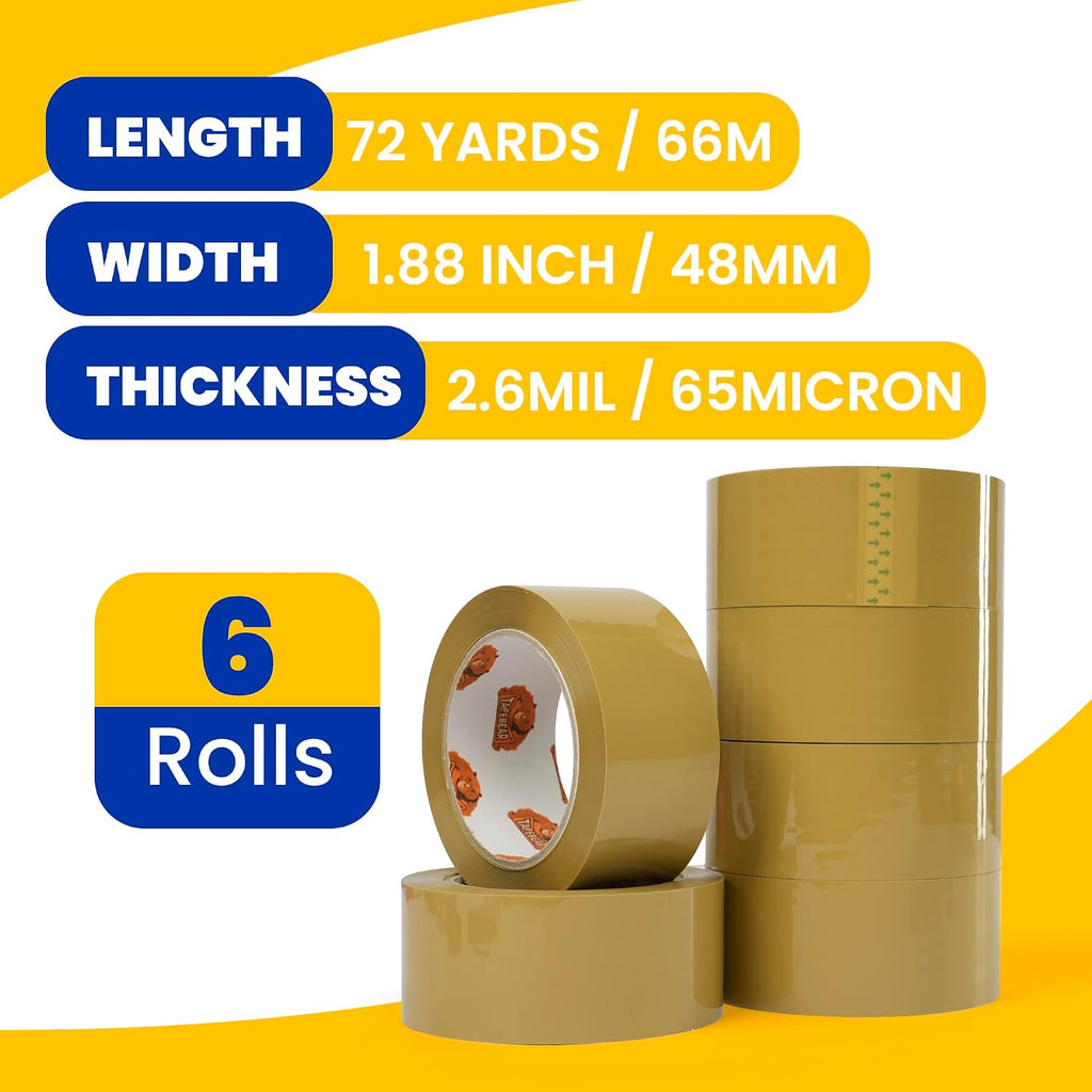 Low Noise Brown Packing Tape 72Yards Extra Length 1.88Inch-Wide
