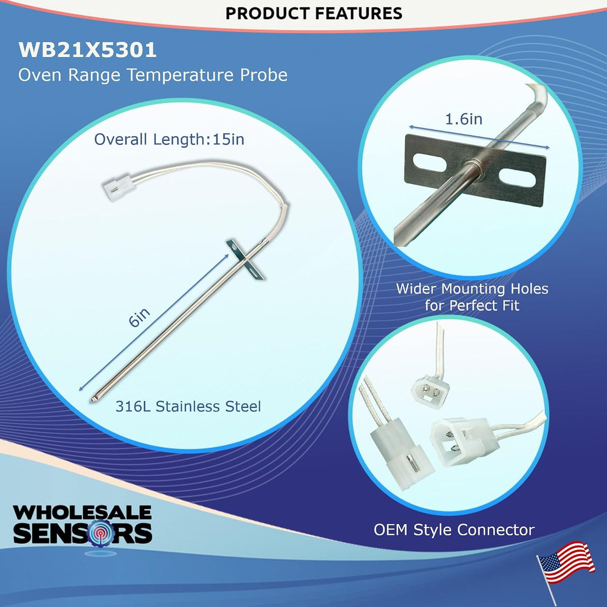 Replacement GE WB21X5301 Range Oven Temperature Sensor Probe Assembly 12 Month Warranty & USA Support
