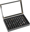 100 Slots Ring Earring Holder Display Case, Velvet Jewelry Ring Earring Storage Organizer Box Tray with Clear Lid for