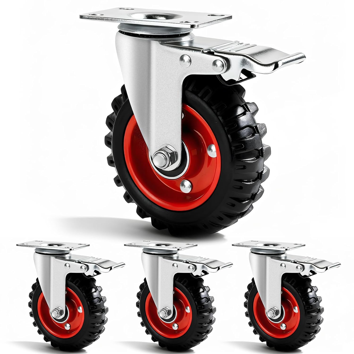 5 Inch Caster Wheels Heavy Duty, Casters Set of 4 Safety Dual Locking Rubber Wheels, Heavy Duty - 2400 Lbs Capacity