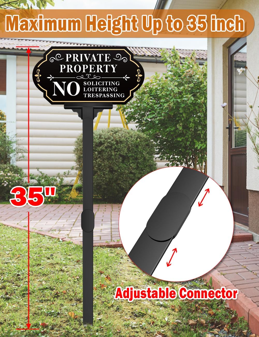 No Soliciting Sign for House with Stake - Adjustable Height - 12.7 x 6.6 Inch/36 Inch High - 50-mil Thick Aluminum