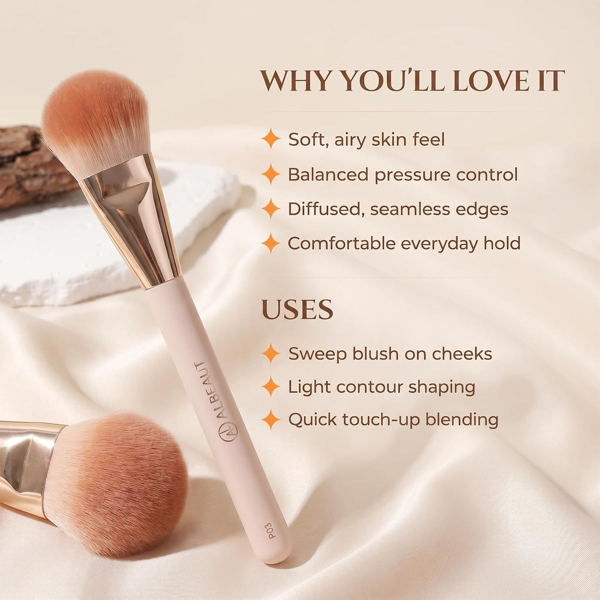 Liquid Blush Brush for Cheeks Makeup, Angled Foundation Brush