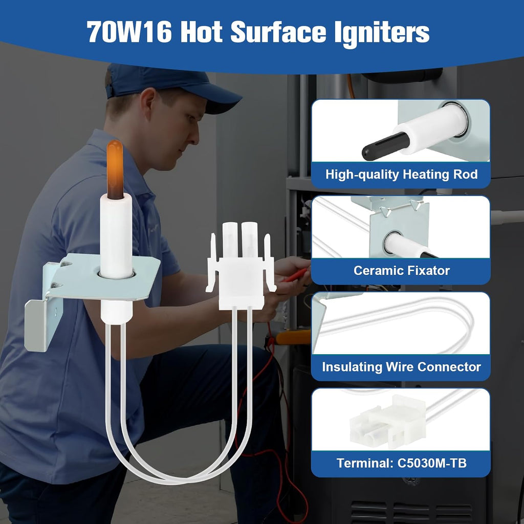 Upgraded 70W16 Furnace Hot Surface Ignitor for Lennox Emerson Armstrong