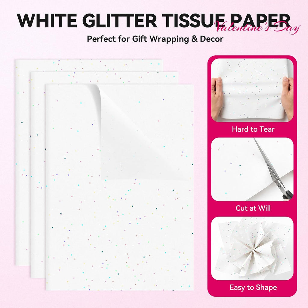 60 Sheets White Glitter Tissue Paper for Gift Bags - 27.5x19.7 Inches