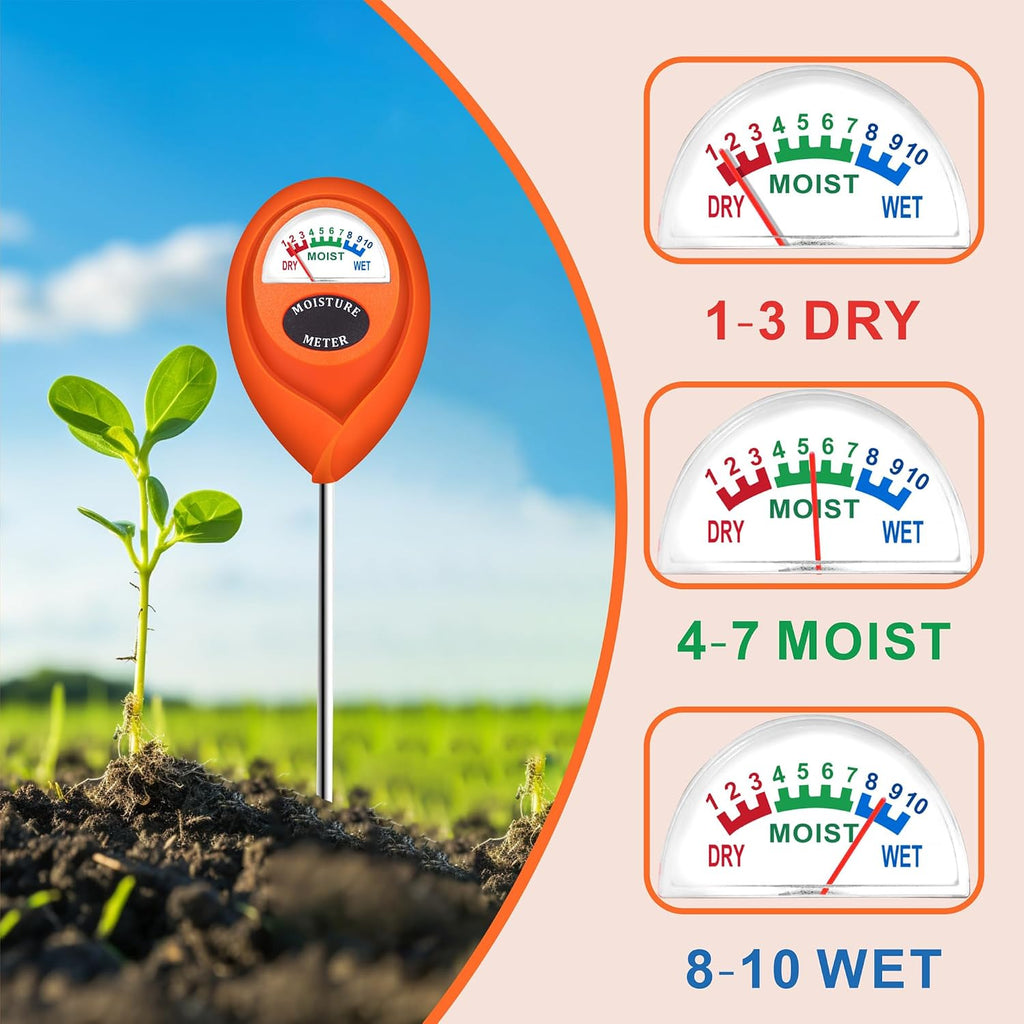 Orange 2 Pack Soil Moisture Meter, Garden Lawn Indoor Outdoor Use | Battery-Free, Clear & Easy-to-Read Display