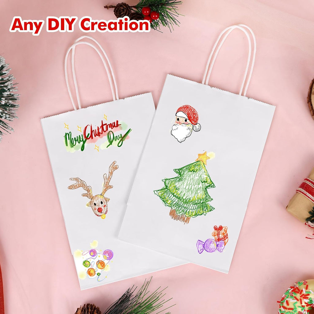 60pcs Small White Paper Gift Bags with Handles Bulk, 5.25x3.2x8in