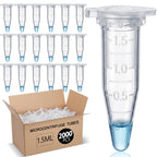 2000 Pcs 1.5ml Microcentrifuge Tubes with Safe Lock Snap Cap & Flip Lid Polypropylene Clear Plastic Tube with