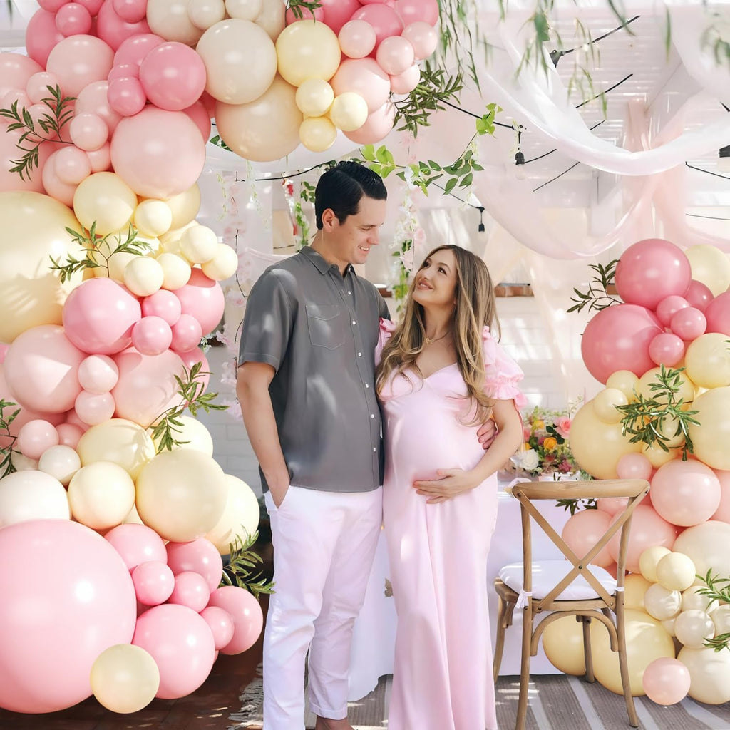 Pink and Yellow Balloon Arch Kit Pastel Pink Light Pink Yellow Sand White Balloons for Birthday Baby Shower Bridal