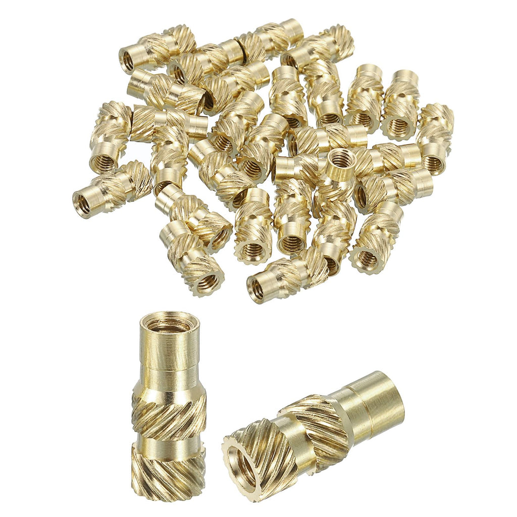 uxcell Knurled Insert Nuts, 50pcs M3 x 12mm L x 5mm OD 3D Printing Brass Nuts Female Threaded Inserts Brass Heat Set Insert Embedment Nuts