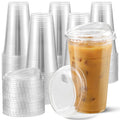 100 Pack 24 oz Disposable Plastic Cups With Strawless Sip-Lids, Clear Plastic Iced Coffee Cups Go for Drinks, Bubble