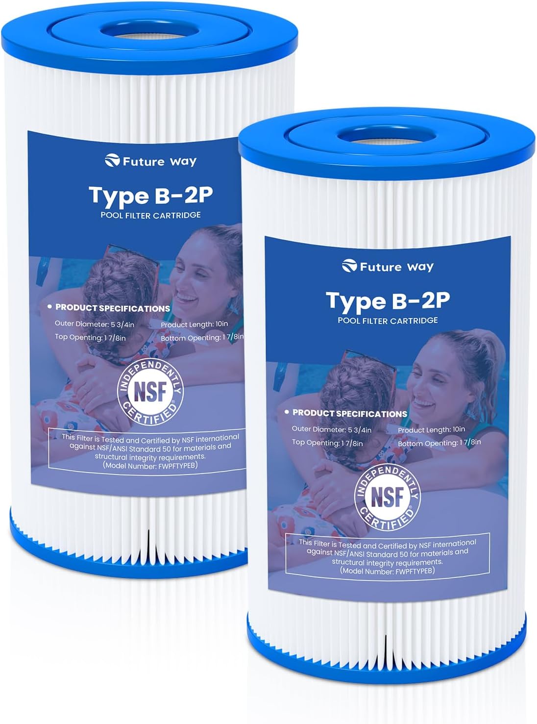 2 Pack Type B Pool Filter Cartridge Replacement for Intex 29005E & 2500 GPH Pump, Fits Easy Set Above Ground Pools
