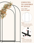 Wedding Arch, Metal Arch Backdrop Stand, Black, 7.2FT, 6.6FT, 6FT
