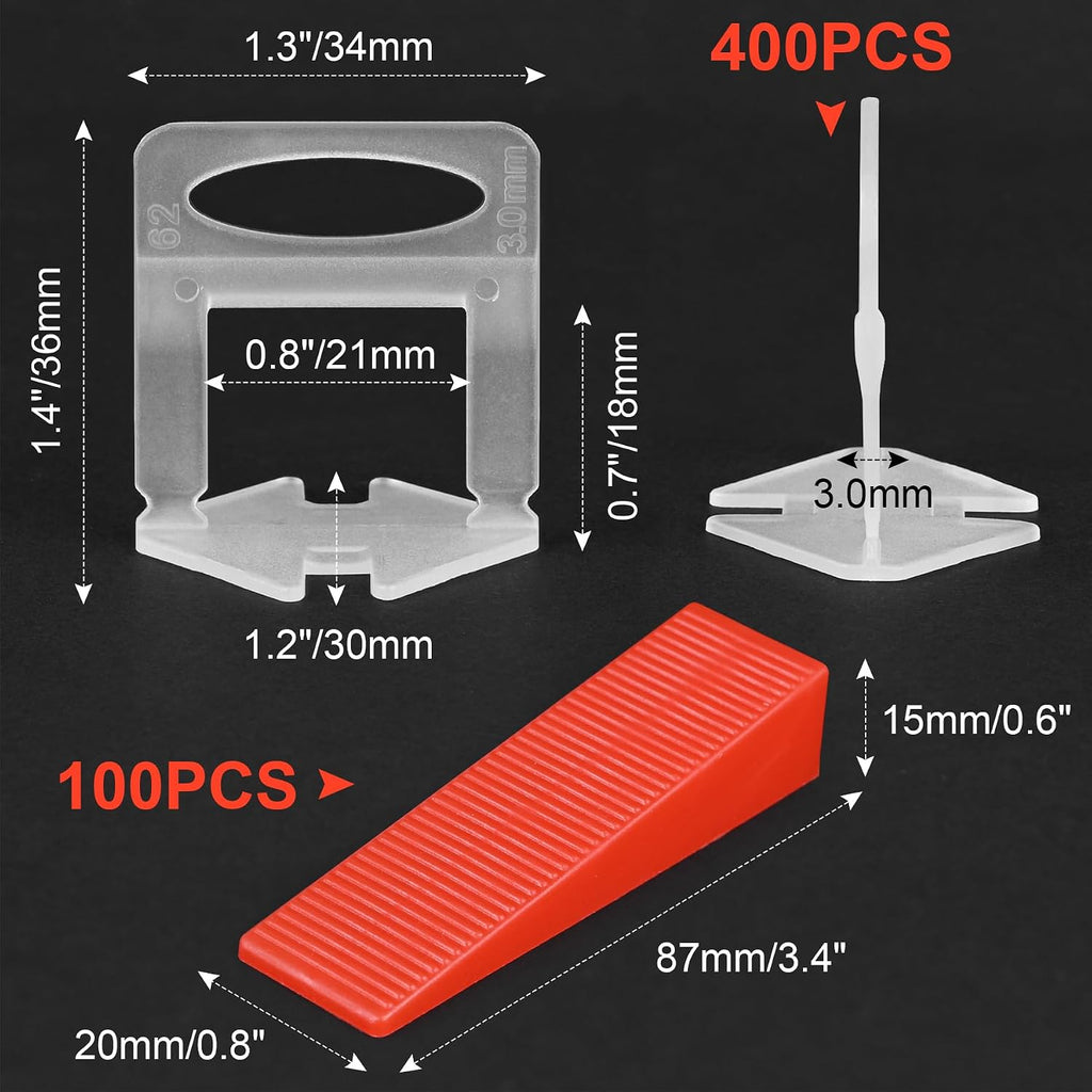 Tile Leveling System 1/8 Inch with Tile Plier and Rubber Hammer - 400Pcs Tile Spacers Leveling Clips and 100Pcs