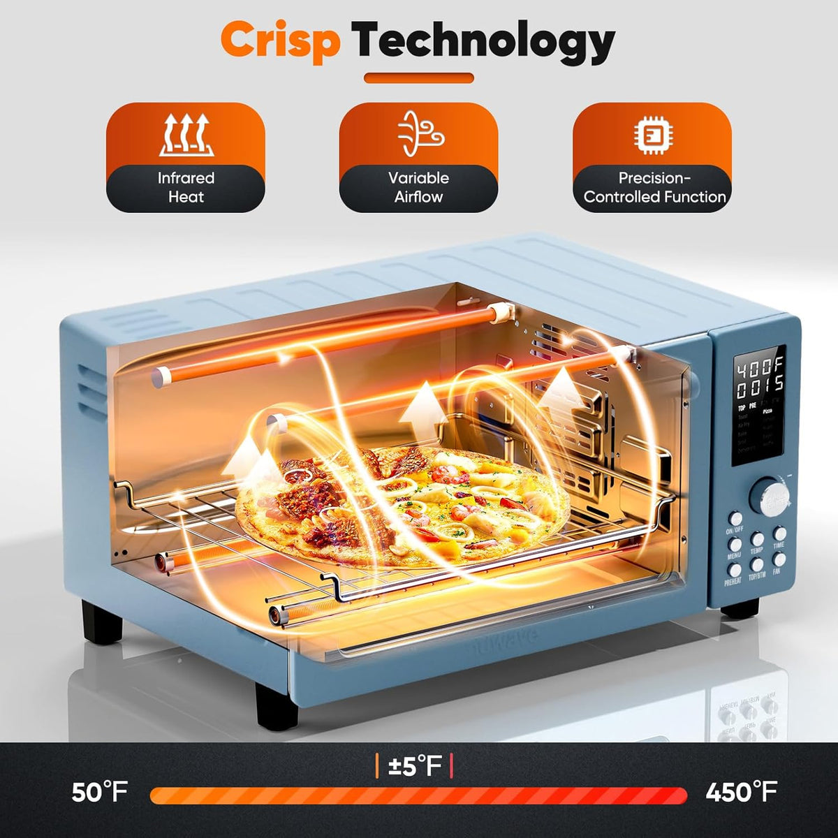 Bravo Pro Convection Air Fryer Toaster Oven Combo | 2026 New Improved,10-in-1, 50°-450°F Control, Quick Even Crisp