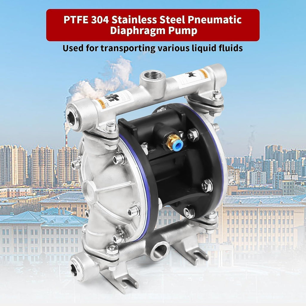Nakkaa SS Pneumatic Double Diaphragm Pump 8.8GPM 1/2" In/Out Max 120PSI