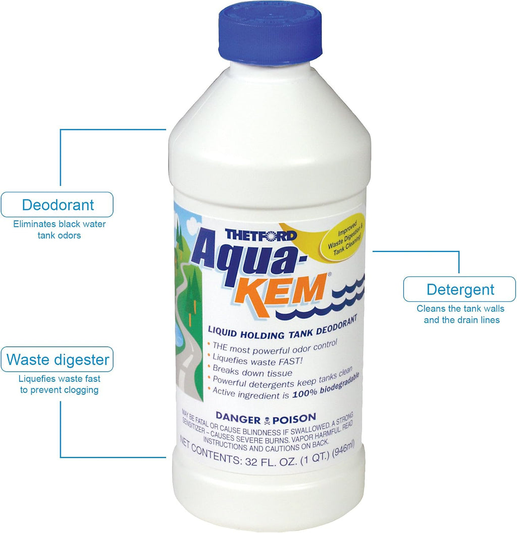 Aqua-KEM Original - RV Holding Tank Treatment - Deodorizer - Waste Digester - Cleaner - 32 oz - Thetford 09852