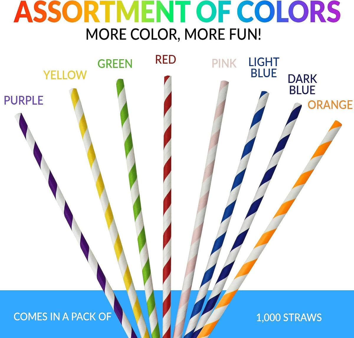 1000 Pack Paper Straws (Assorted Colors) | Bulk Pack, Disposable