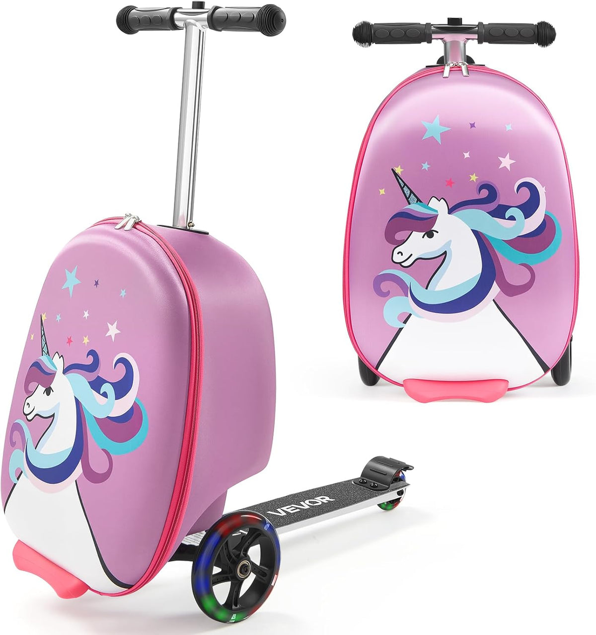 Ride-on Luggage, 20 L Capacity, 20 Inches Kids Scooter Suitcase with Flash PU Wheels, Adjustable Handle & TPR