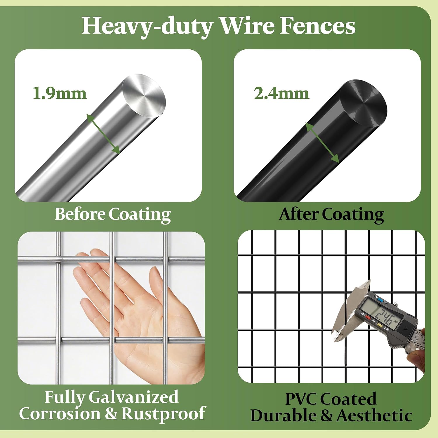 Black PVC Coated Welded Wire Fencing,2"x4" 14 Gauge,48inch H x 100ft L Garden Wire Fence Roll,2/3/4/5/6ft Tall x