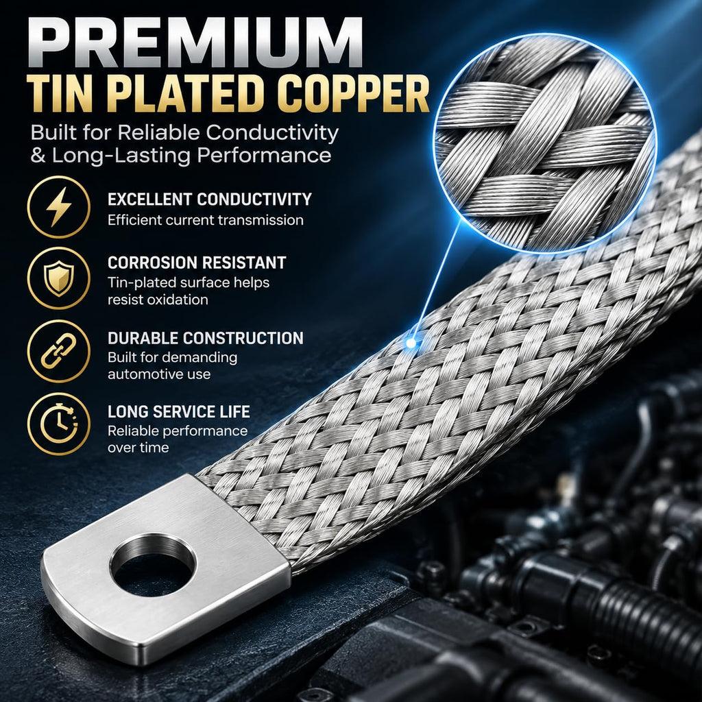 Ground Straps, 1PCS 8 Inch Tin-Plated Copper Braided Engine Ground Strap
