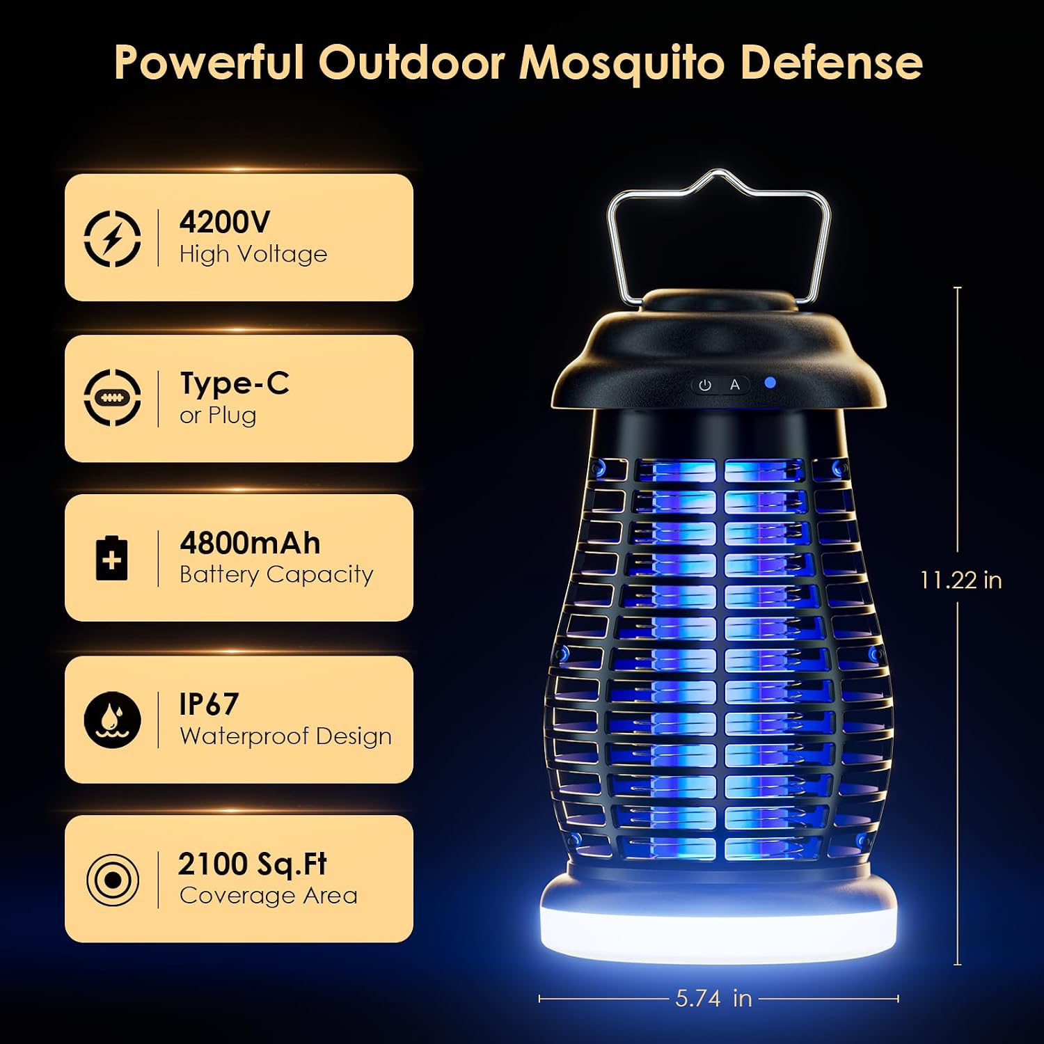 Cordless Bug Zapper Outdoor, 4200V Electric Mosquito Zapper, Fly Trap, Rechargeable Portable Fly Zapper, Waterproof