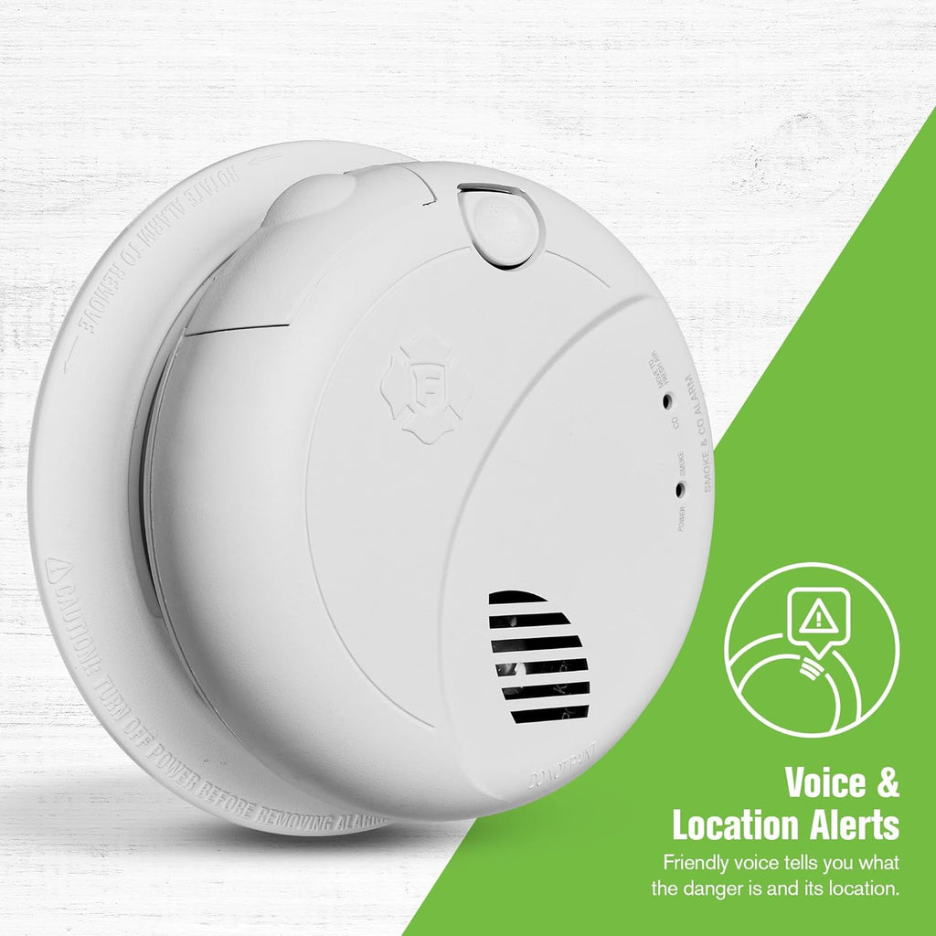 Combination Smoke & Carbon Monoxide Alarm, Interconnect Hardwire Detector with Battery Backup and Voice & Location