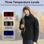 Men's Heated Jacket with 7.4V Battery Pack, 12 Heating Zones, Dual Control Soft Shell Heating Jacket Coat with Hood