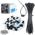 3/4" Strong Back-Glue Self Adhesive Black Cable Zip Tie Mounts 100pcs with 8" Zip Ties, Screws, UV Protection Outdoor