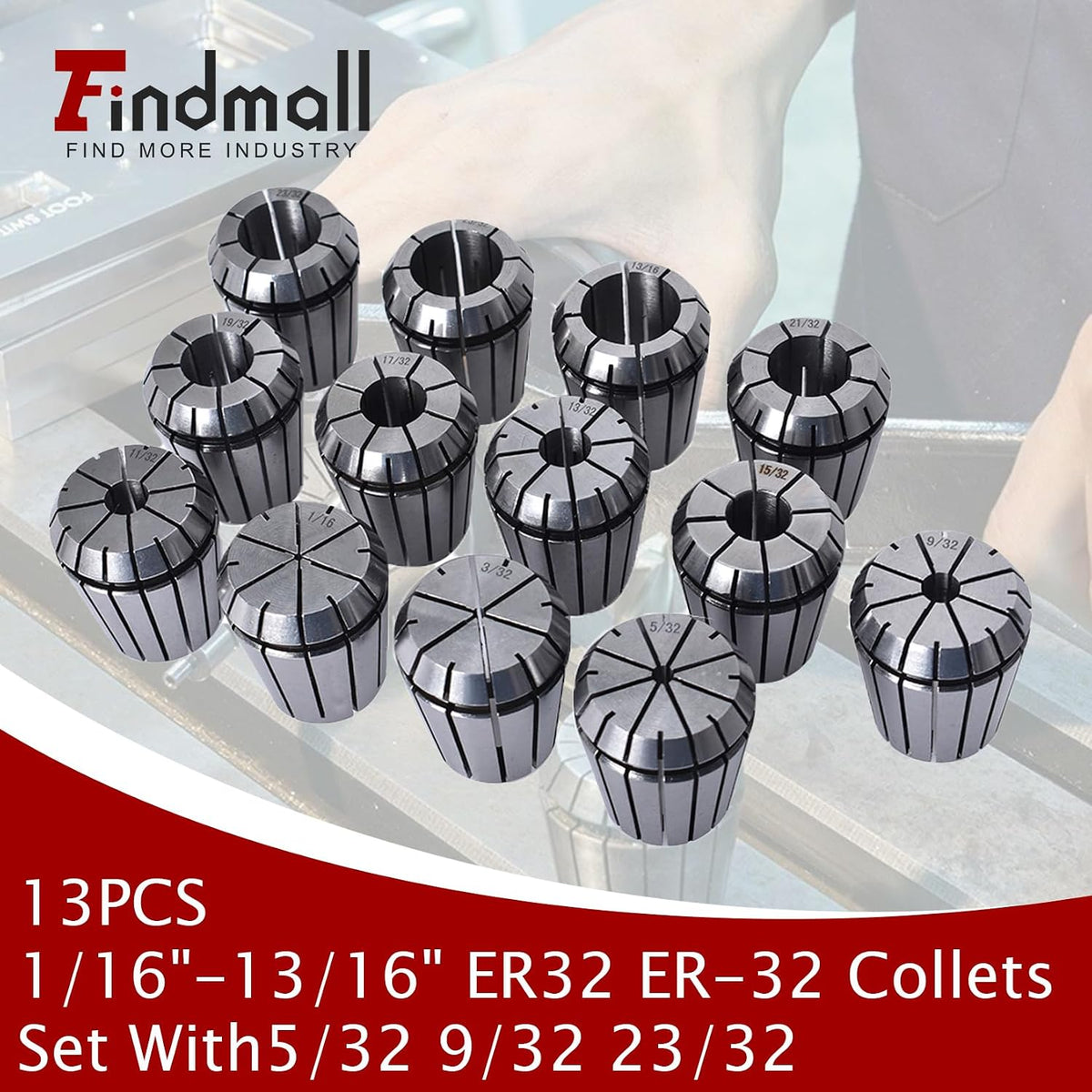 findmall ER32 Collets Set 13PCS 1/16"-13/16"