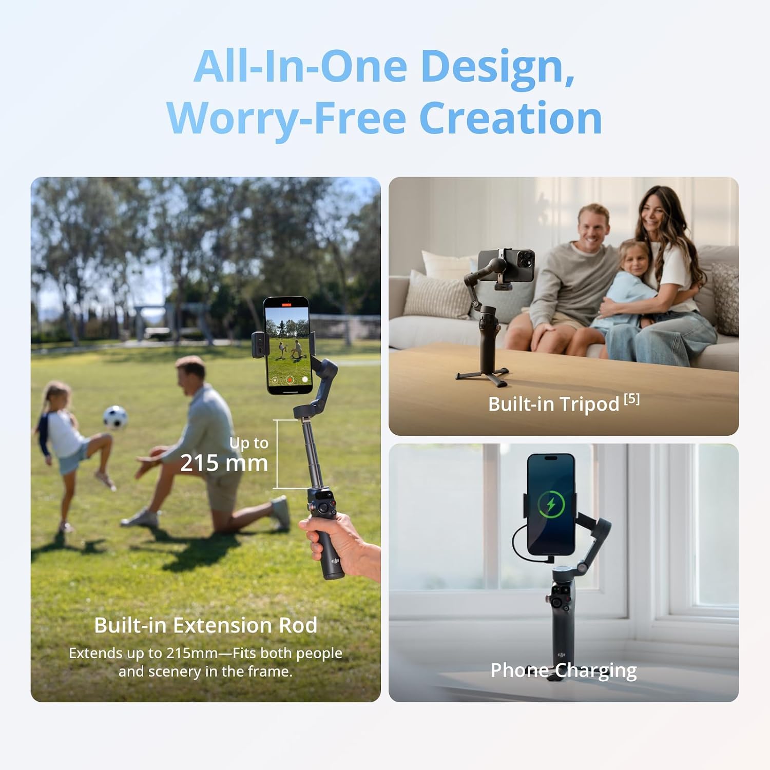 Osmo Mobile 8 Gimbal Stabilizer for Phone, 3-Axis Stabilization | AI Native Tracking with Audio & Lighting, 360° Pan