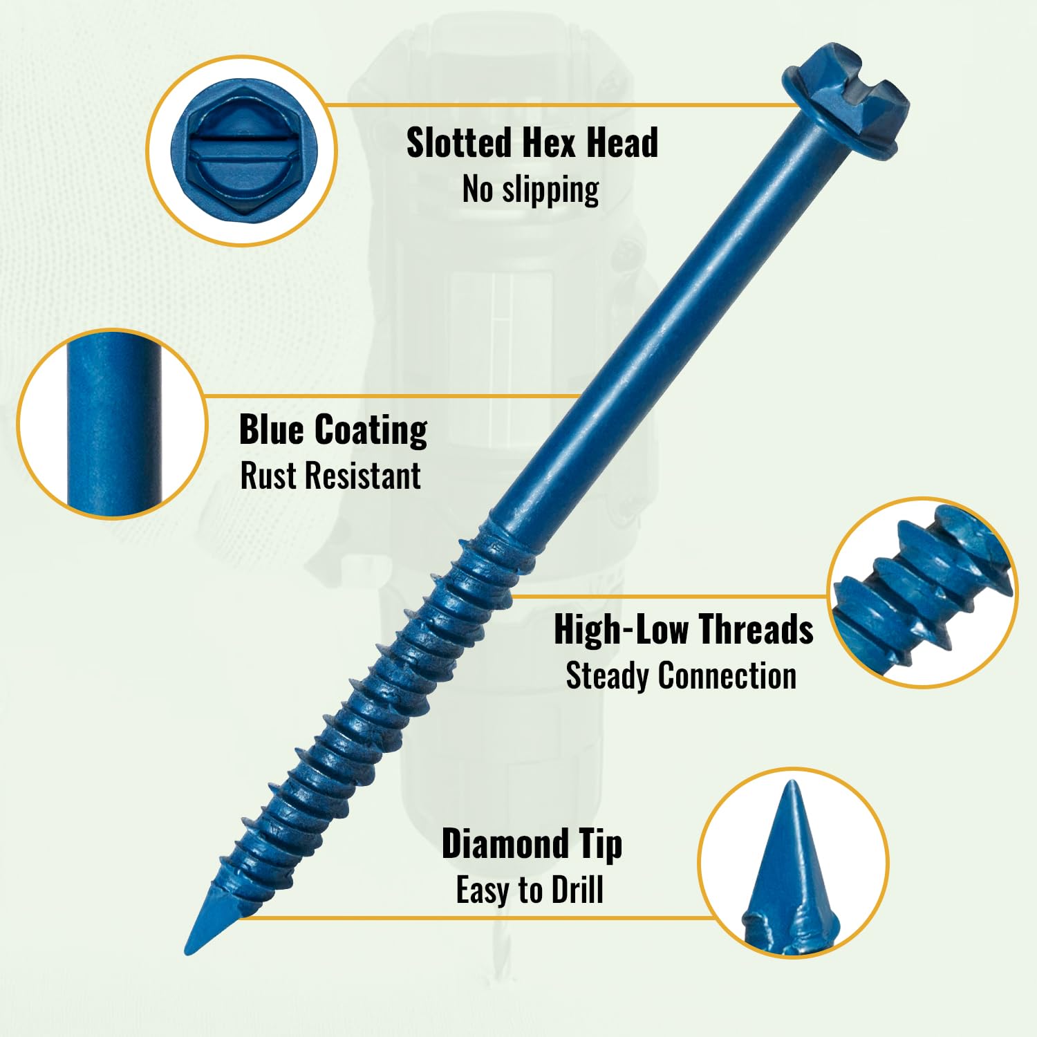1/4" x 3-1/4" Blue Hex Concrete Screws with Drill Bit, 100 PCS | 3-1/4 Inch Masonry Screws for Concrete, Cement